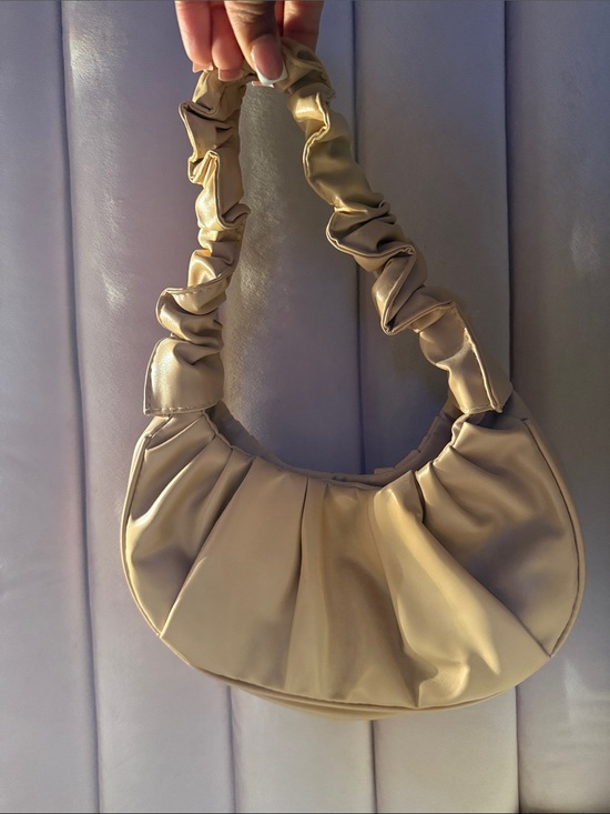 Handbags - Women’s Ruched Handle Crescent Shoulder Bag - Beige